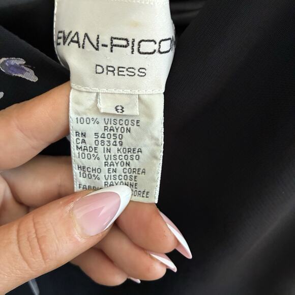 VINTAGE 90s Floral Chiffon Black Midi Dress bohemian Whimsygoth size 4 6 (VTG 8) - Picture 10 of 12